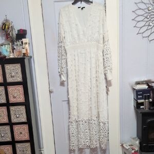 Boston Proper White Long Sleeve Lace Dress